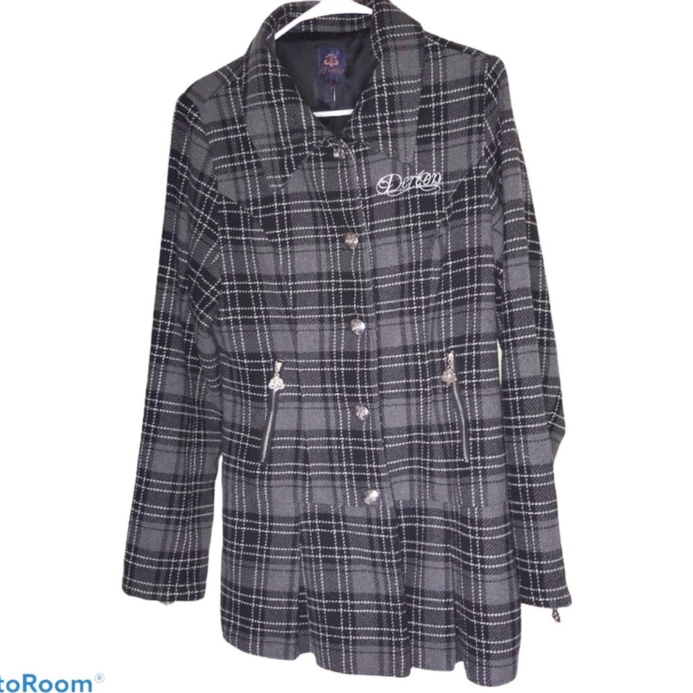 Dereon  Beyounce Wool Blend Plaid Jacket Grey/ White‎ Sz L
